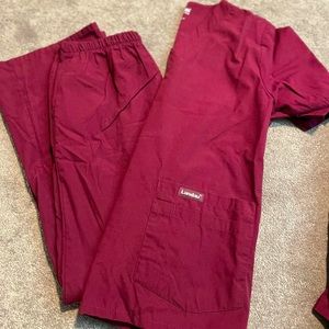 LANDAU Burgundy Work Scrubs Pants AND Top size Small